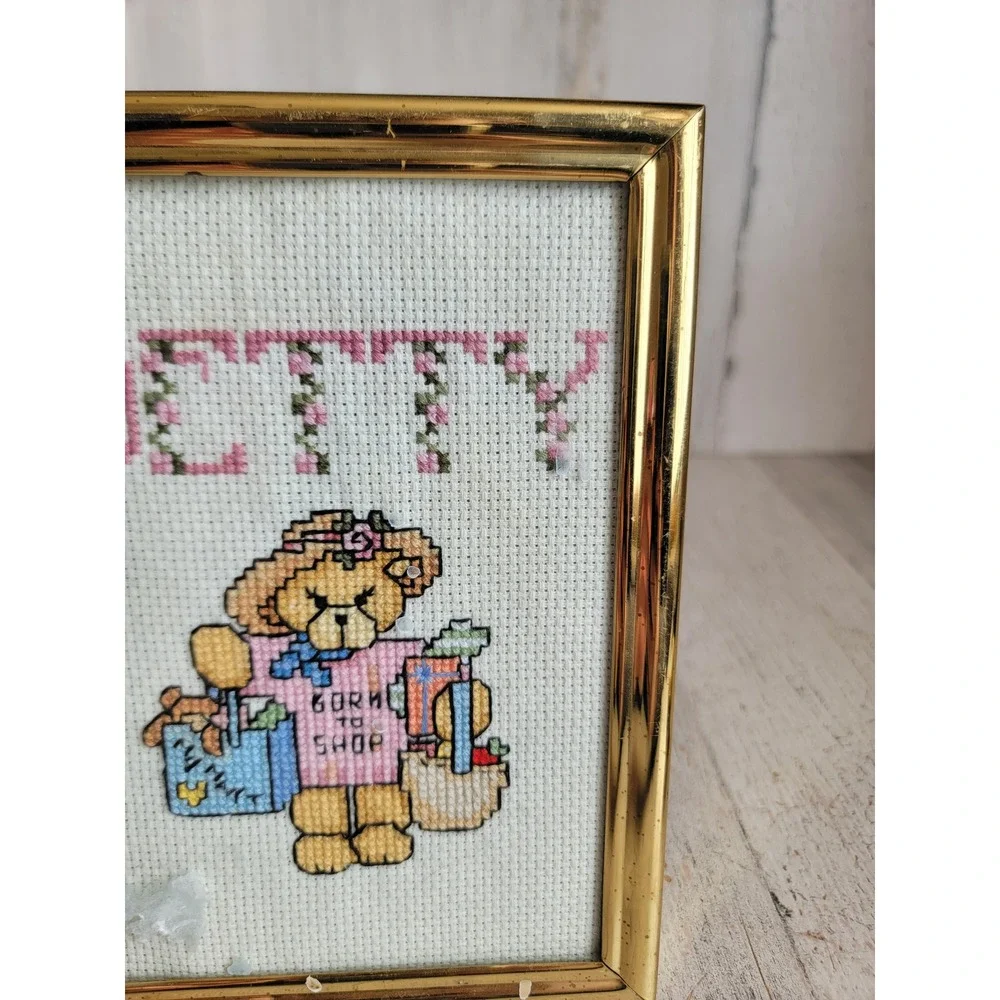 Cross stitch vintage 7x5 teddy bear Betty name Hanging‎ home decor